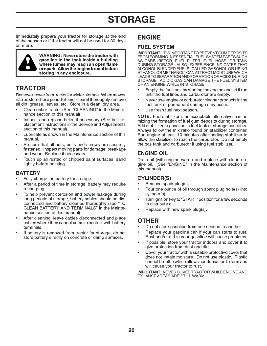 Poulan 409631 manual Storage, Other, Fuel System, Engine OIL, Cylinders 