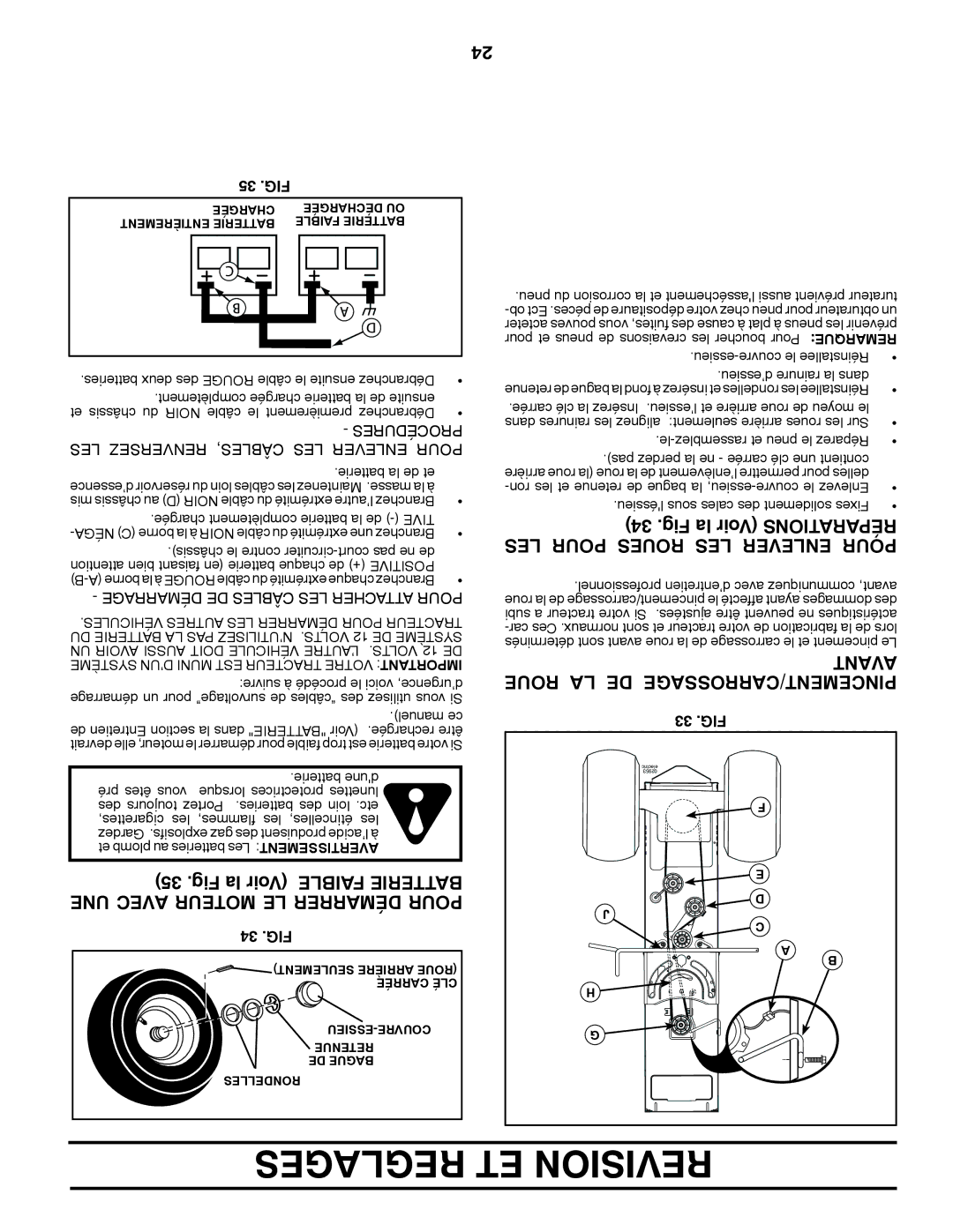 Poulan 409631 manual Fig la Voir Tionsraparé LES Pour Roues LES Enlever Pour, Avant, Roue LA DE PINCEMENT/CARROSSAGE 