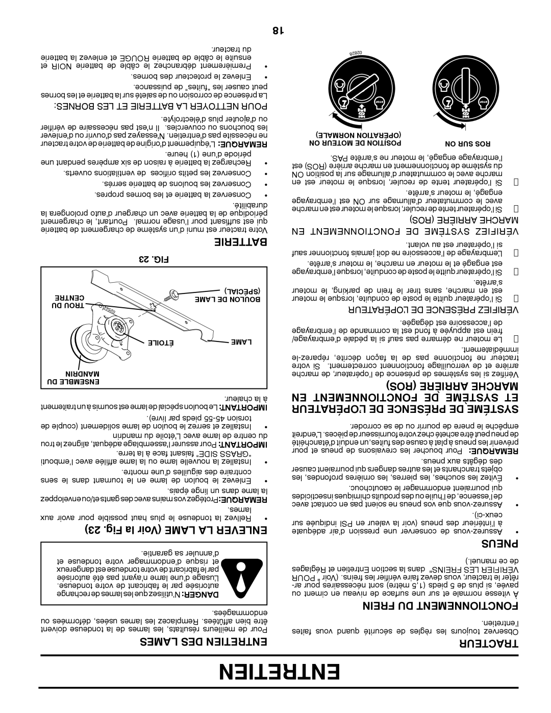 Poulan 409631 manual Fig la Voir Lame LA Enlever, EN Fonctionnement DE Système ET 