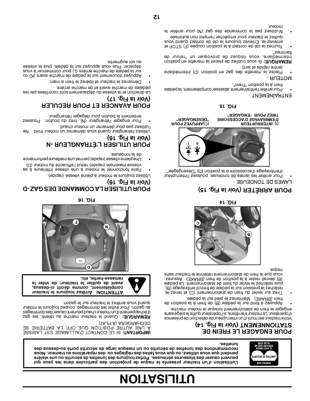 Poulan 409631 Fig la Voir Mentnetionsta DE Frein LE Engager Pour, Reculer Pour ET Avancer Pour, Létrangleur Utiliser Pour 