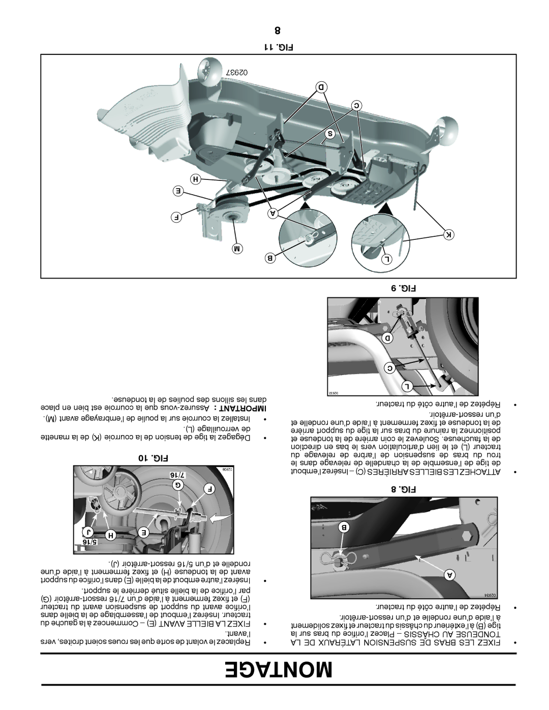 Poulan 409631 manual 11 .FIG, 10 .FIG, LA DE Latéraux Suspension DE Bras LES Fixez 