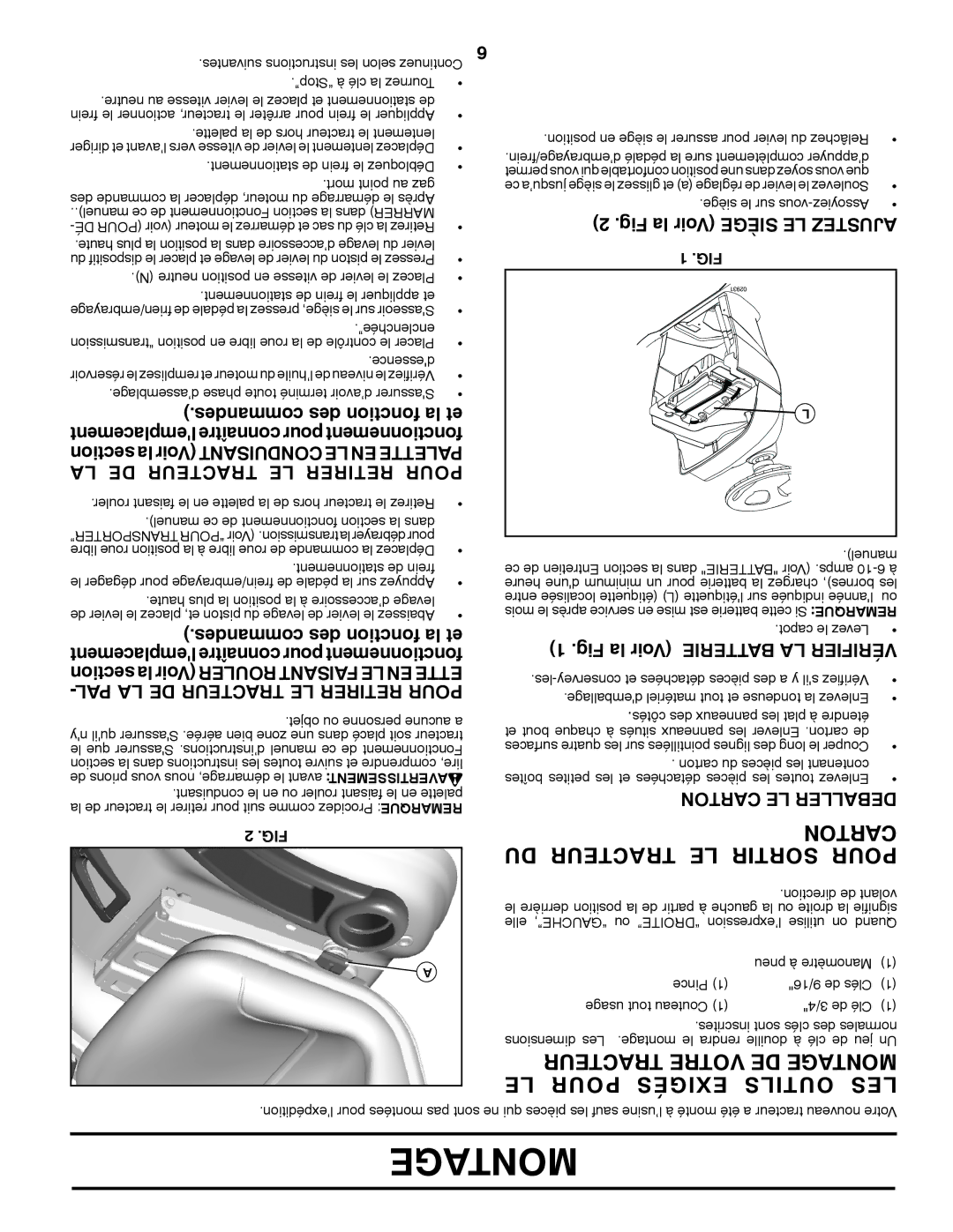 Poulan 409631 manual DU Tracteur LE Sortir Pour, LE Pour Exigés Outils LES, LA DE Tracteur LE Retirer Pour 