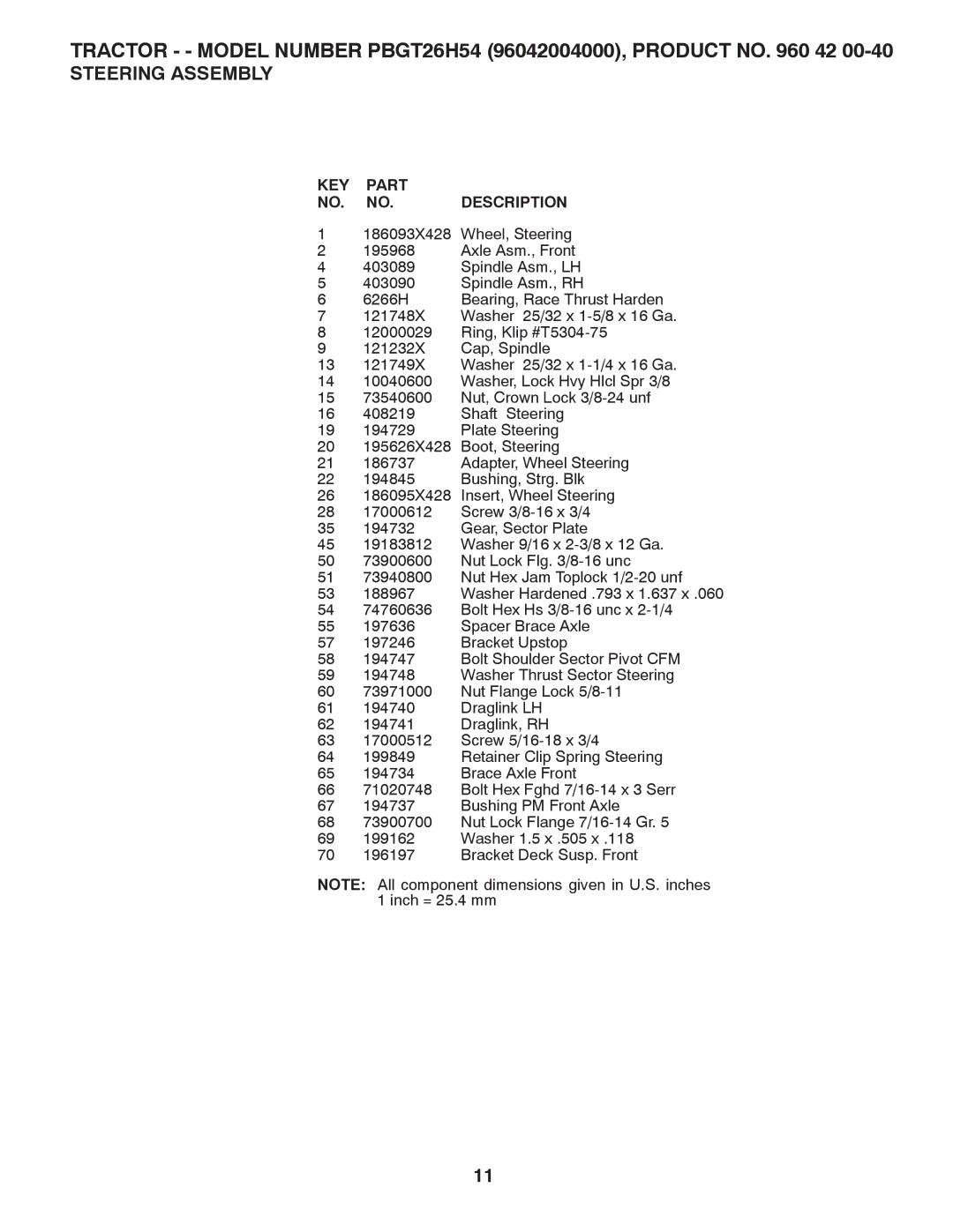 Poulan 96042004000, 409632 manual KEY Part NO. NO. Description 