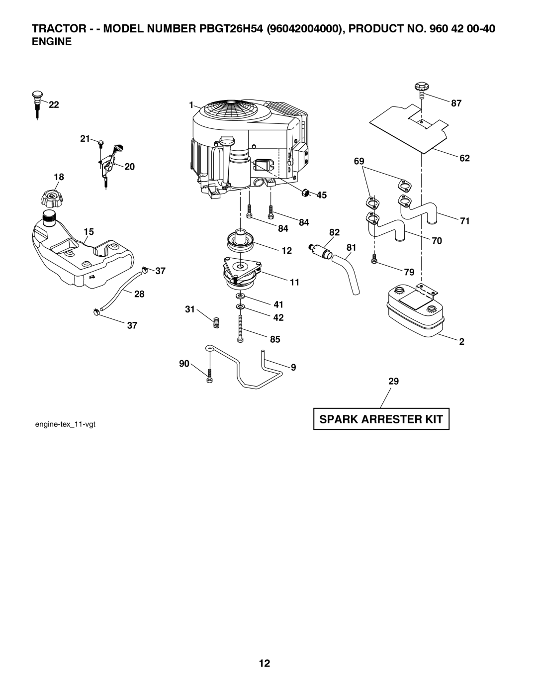 Poulan 409632, 96042004000 manual Spark Arrester KIT, Engine 