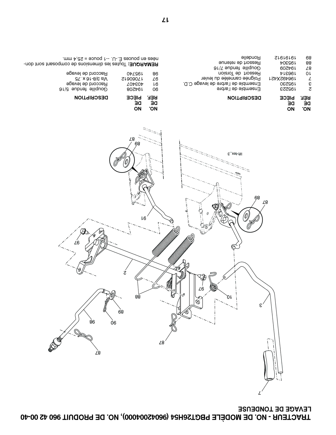 Poulan 409632, 96042004000 manual Tondeuse DE Levage, Description Pièce RÉF 