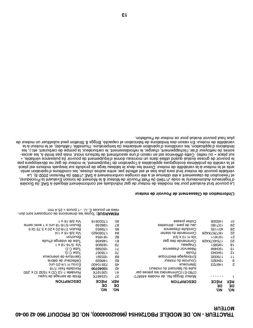 Poulan 409632, 96042004000 manual Moteur de Pouvoir de Classement de L’Information 