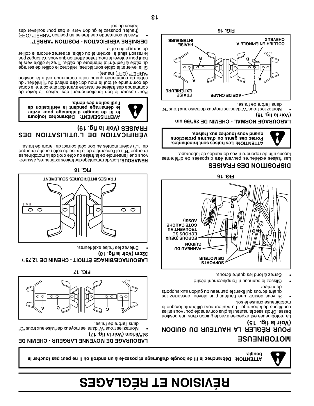 Poulan 410235 manual Fig la Voir Sesfrai DES L’UTILISATION DE Vérification, Fraises DES Disposition 15 .FIG 