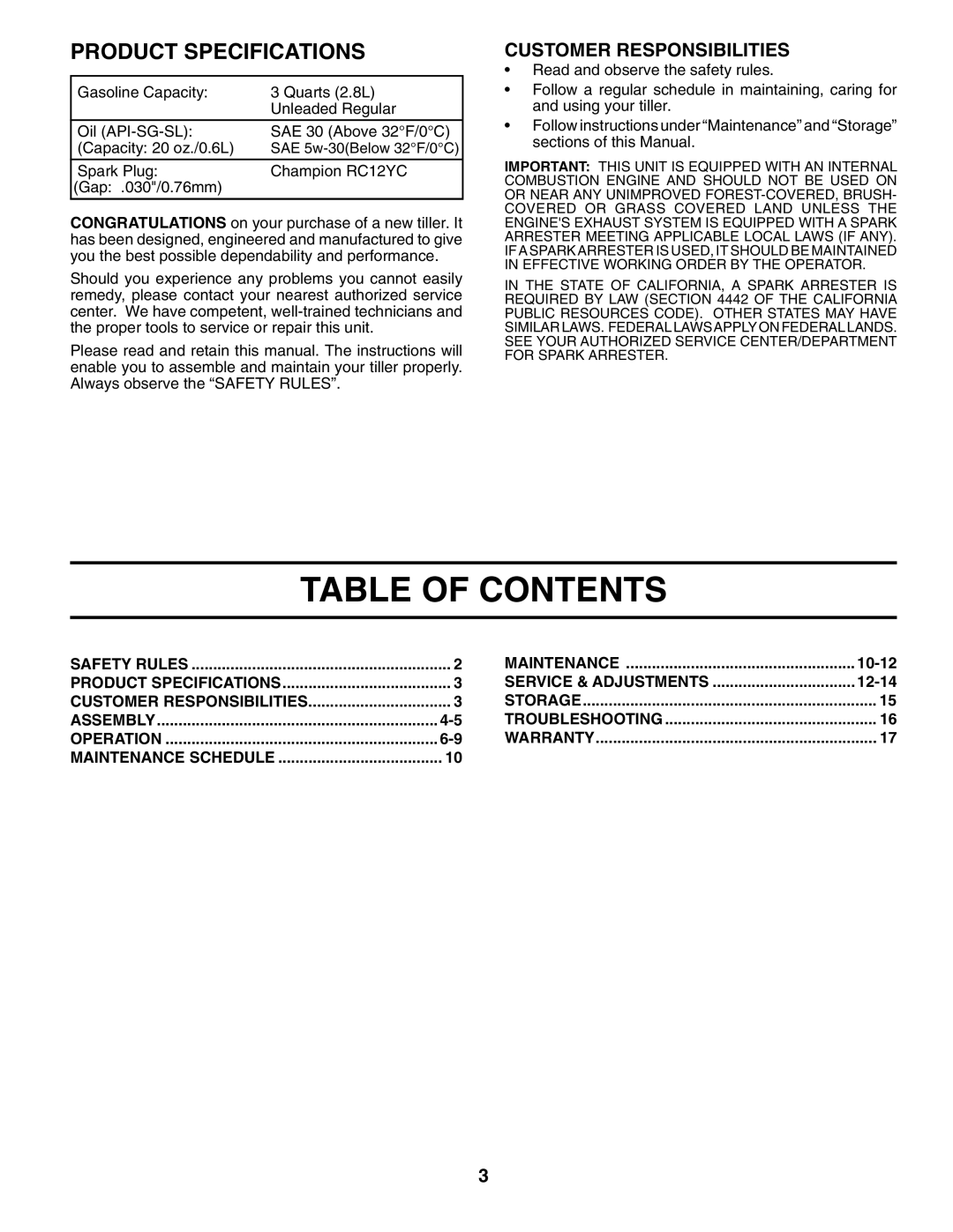 Poulan 410235 manual Table of Contents 