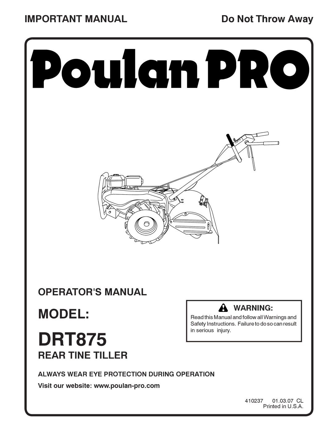 Poulan 96092001000, 410237 manual DRT875 