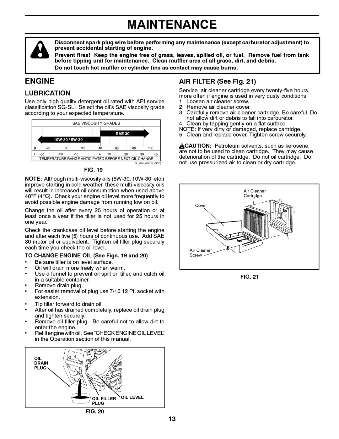 Poulan 96092001000, 410237 manual AIR Filter See Fig, To Change Engine OIL See Figs 