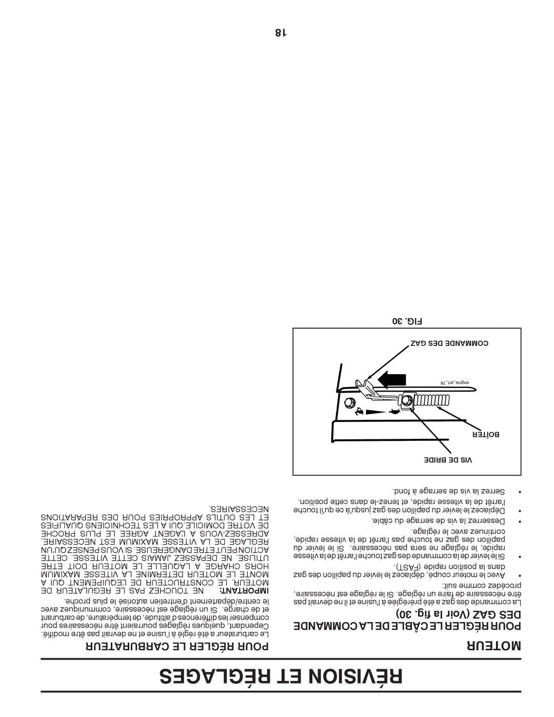 Poulan 96092001000, 410237 manual Réglages ET Révision, Moteur, Carburateur LE Régler Pour, 30 .FIG 