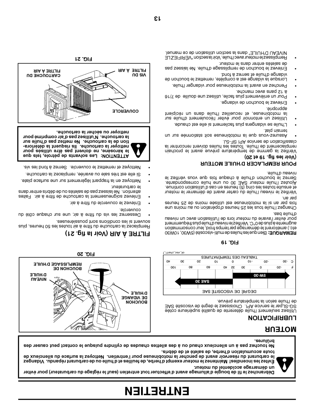 Poulan 410237, 96092001000 manual Fig la Voir AIR À Filtre, Lubrification, 21 .FIG, 20 et 19 .fig les Voir 