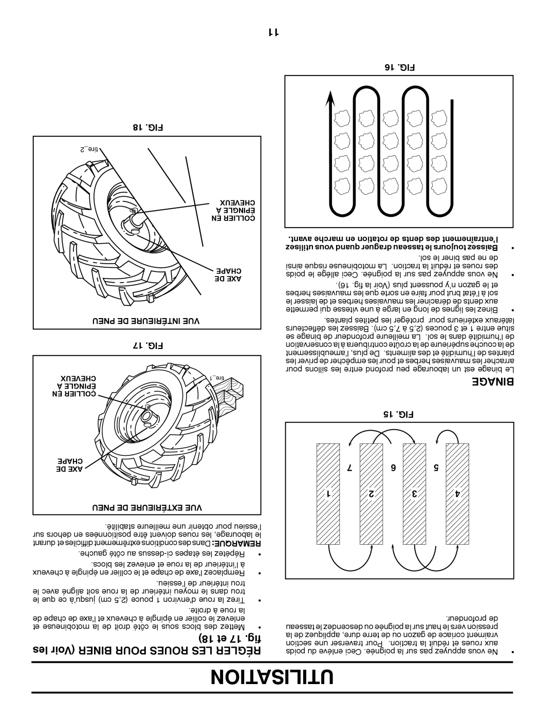 Poulan 410237, 96092001000 manual Utilisation, 18 et 17 .fig, Binage 