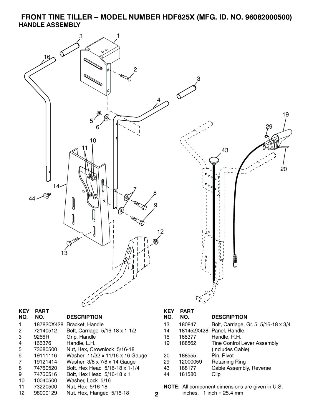 Poulan 411045 manual Handle Assembly, KEY Part Description 