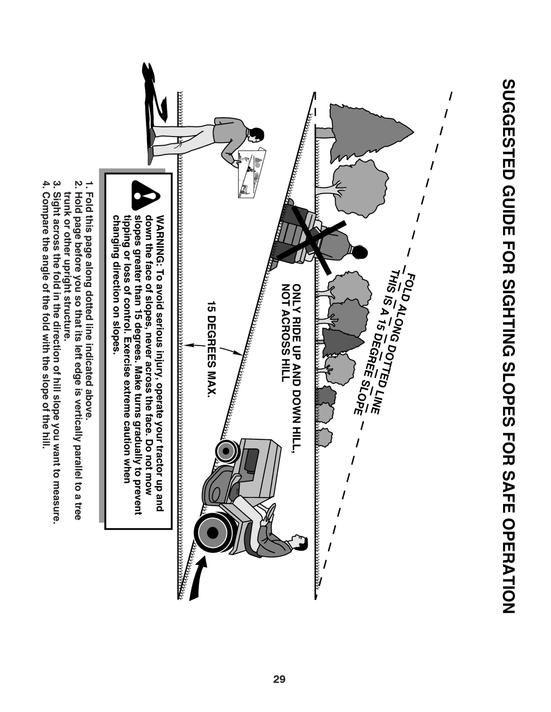 Poulan 411137 manual Only Ride UP and Down Hill Not Across Hill Degrees MAX, Fold Alon This Dotted Line REE Slope 