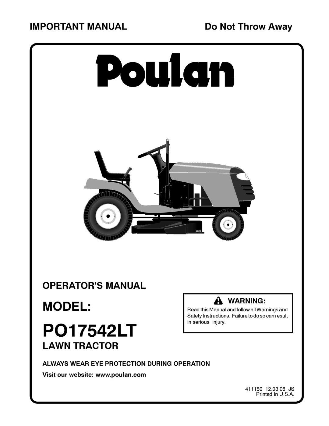 Poulan 411150 manual PO17542LT 