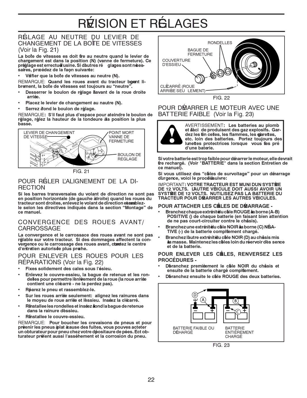 Poulan 411150 Carrossage, AVANT/ Roues DES Convergence, DI LA DE L’ALIGNEMENT Régler Pour, DE Levier DU Neutre AU Réglage 