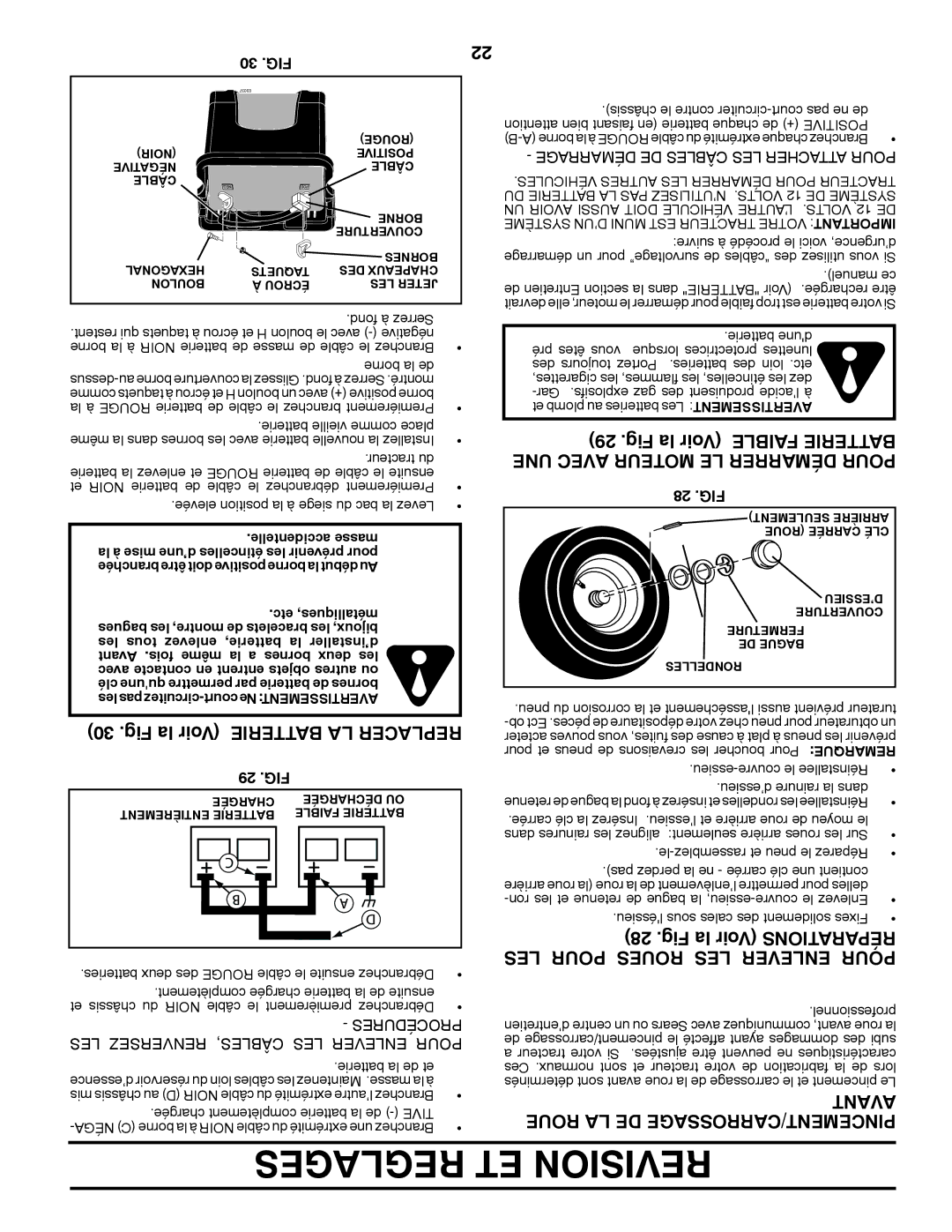 Poulan 96042003700, 411256 manual Fig la Voir Batterie LA Replacer, Fig la Voir Tionsraparé LES Pour Roues LES Enlever Pour 