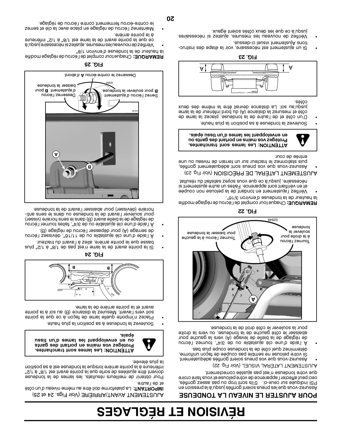 Poulan 96042003700, 411256 manual Tondeuse LA Niveau LE Ajuster Pour, 25 .FIG, 24 .FIG, 23 .FIG, 22 .FIG 