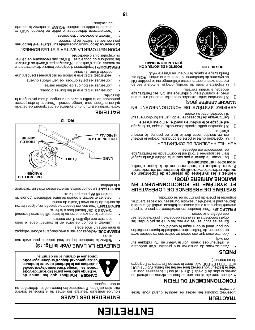 Poulan 411256, 96042003700 manual Fig la Voir Lame LA Enlever, EN Fonctionnement DE Système ET 