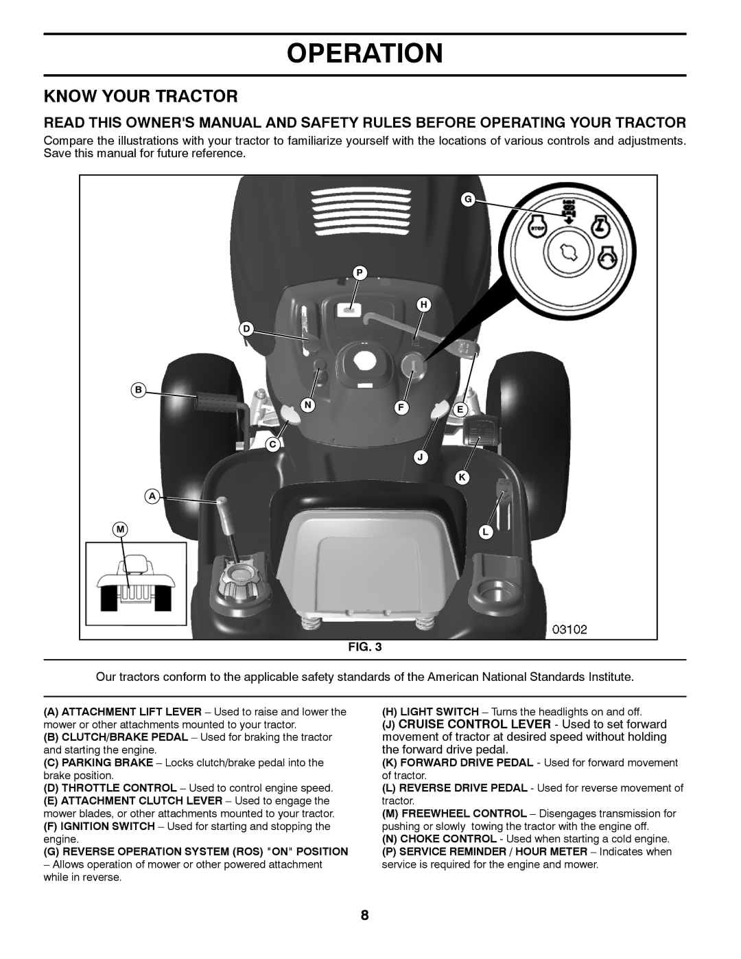 Poulan 411259 manual Know Your Tractor, Ignition Switch Used for starting and stopping the engine 