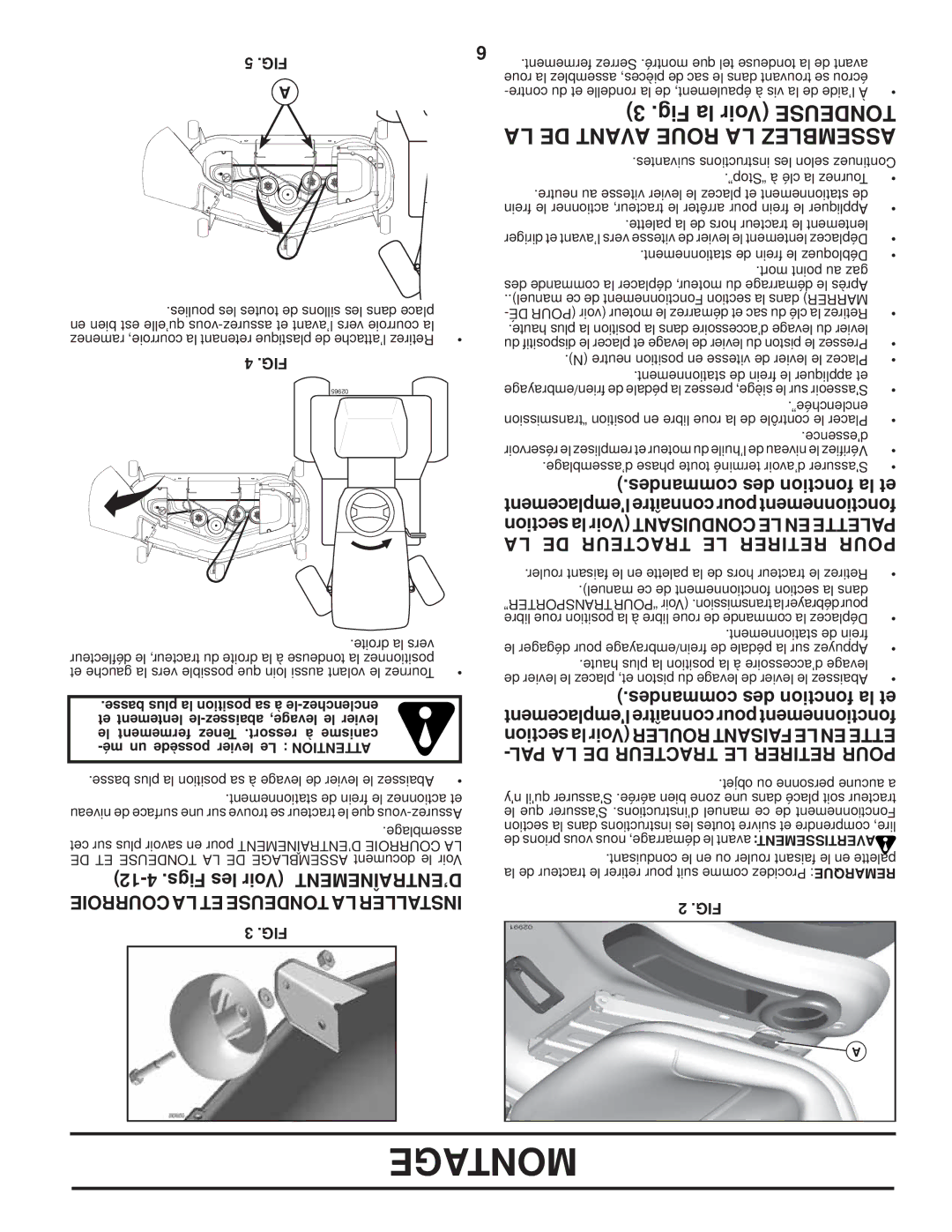 Poulan 96042003900, 411261 manual Figs les Voir D’ENTRAÎNEMENT, Desmancom des tionfonc la et, LA DE Tracteur LE Retirer Pour 