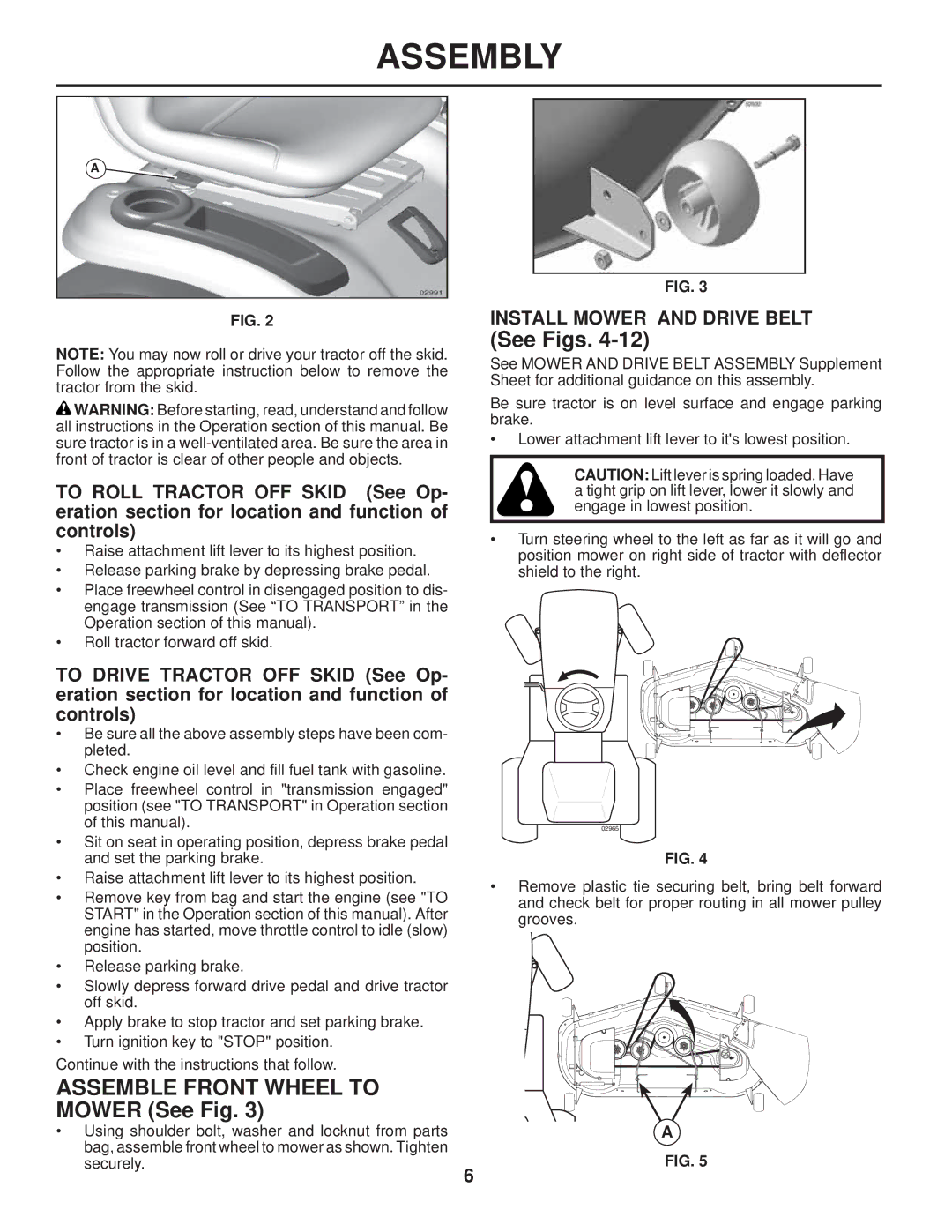 Poulan 411261, 96042003900 manual Assemble Front Wheel to Mower See Fig, Install Mower and Drive Belt 