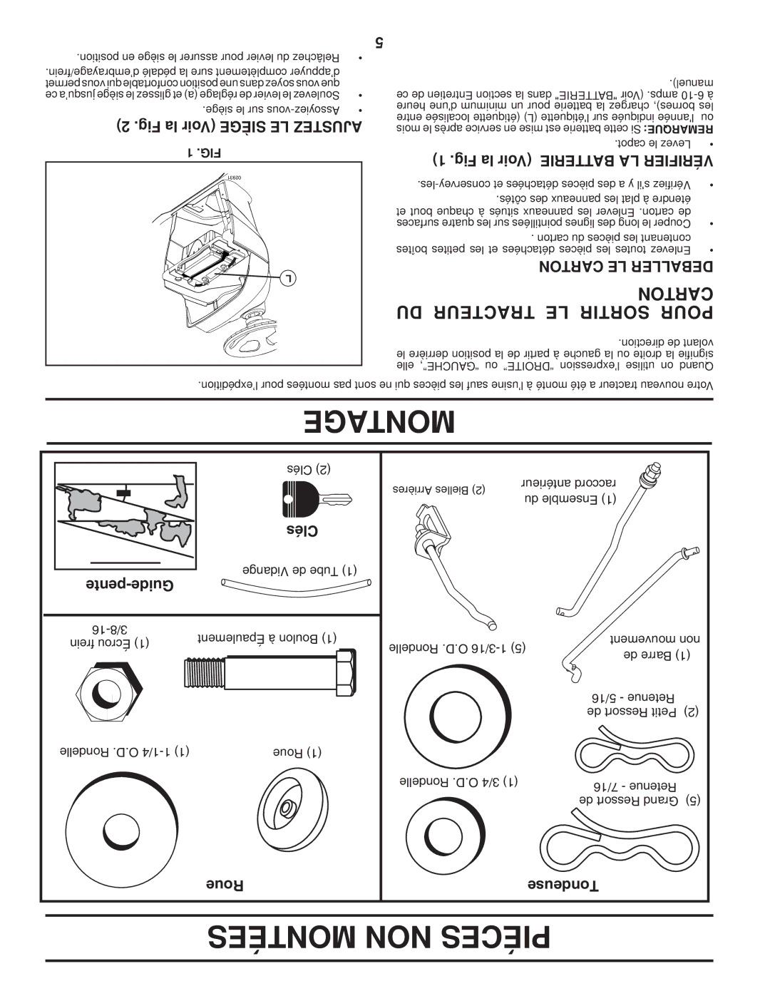 Poulan 411261, 96042003900 manual Montées NON Piéces, Toncar DU Tracteur LE Sortir Pour 