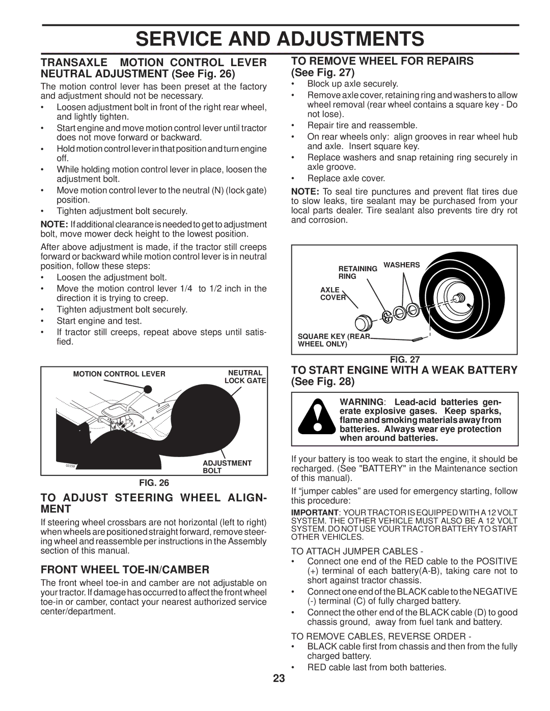 Poulan 96042004201, 411274 Transaxle Motion Control Lever Neutral Adjustment See Fig, To Adjust Steering Wheel ALIGN- Ment 