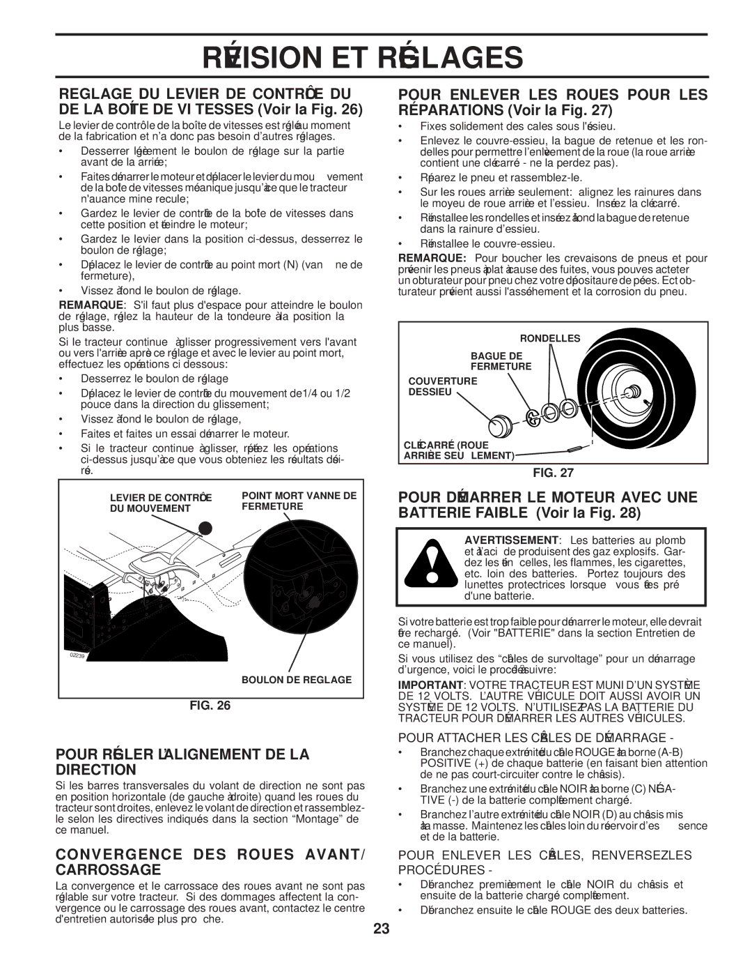 Poulan 411274, 96042004201 manual Carrossage, AVANT/ Roues DES Convergence, Tionrecdi, LA DE L’ALIGNEMENT Régler Pour 