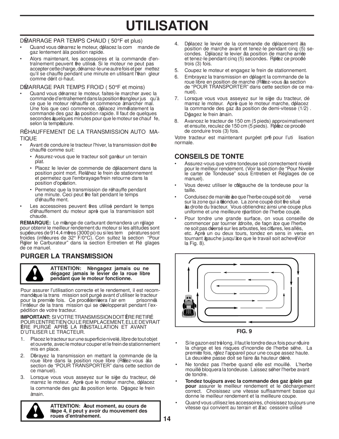 Poulan 96042004201 Utilisation, Transmission LA Purger, Tonte DE Conseils, Queti, Maauto Transmission LA DE Réchauffement 