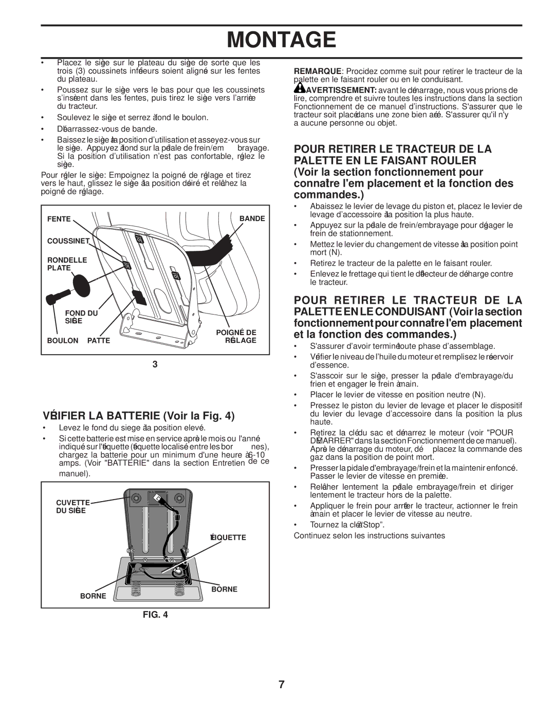 Poulan 411274, 96042004201 Fig la Voir Batterie LA Vérifier, Desmancom des tionfonc la et, LA DE Tracteur LE Retirer Pour 