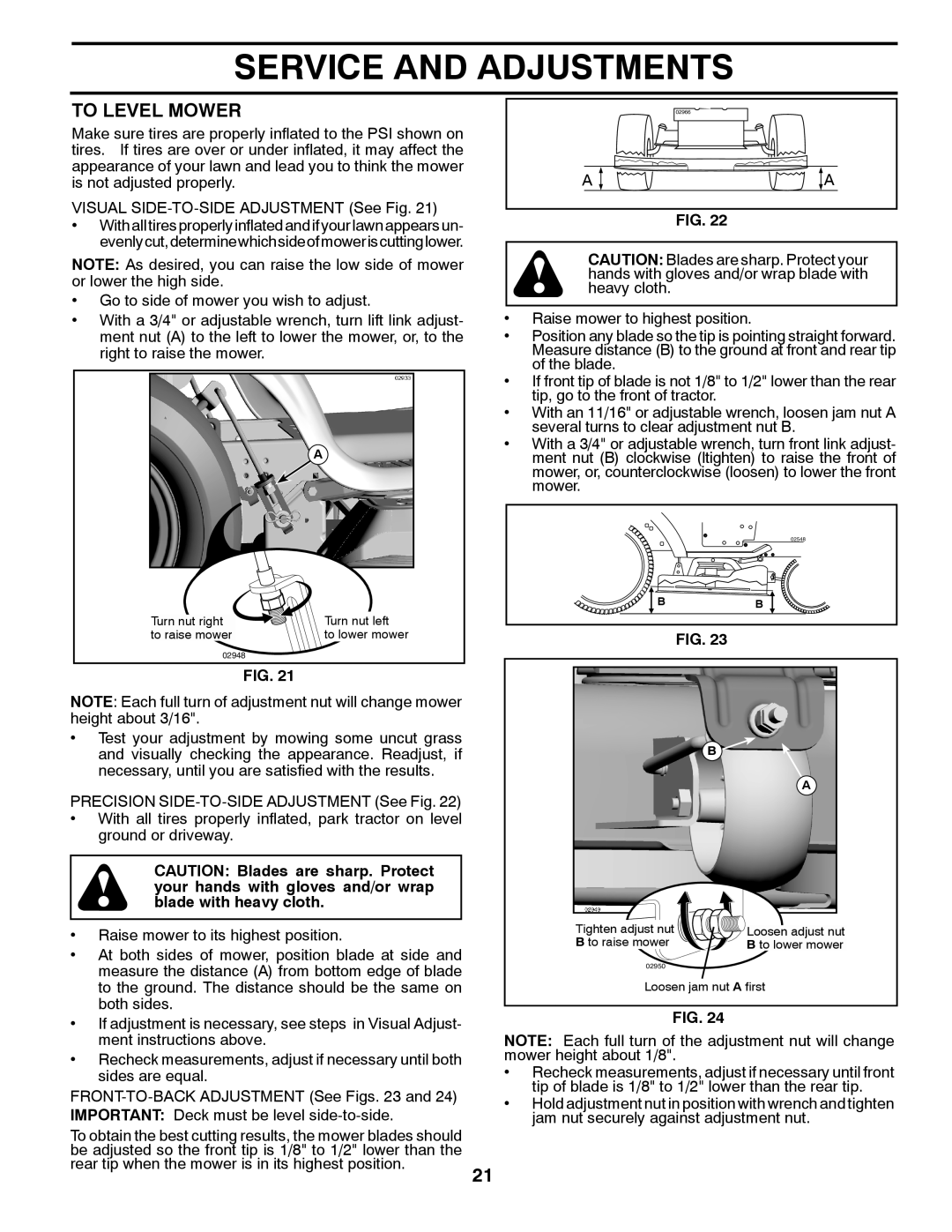 Poulan 411287 manual To Level Mower, To obtain the best cutting results, the mower blades should 