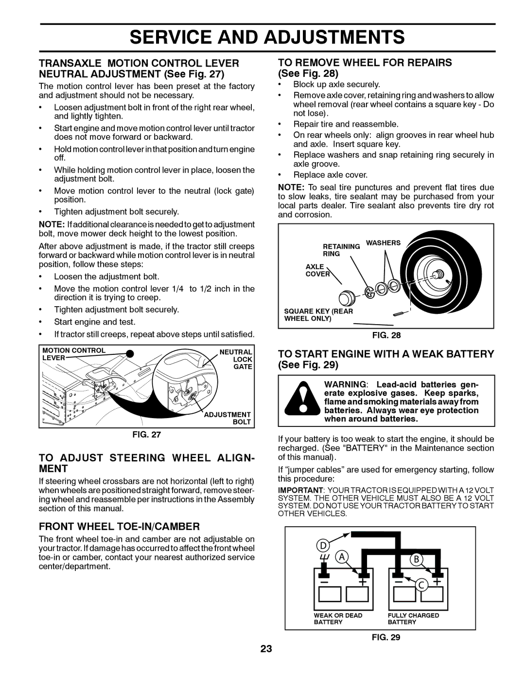 Poulan 411287 manual Transaxle Motion Control Lever Neutral Adjustment See Fig, To Adjust Steering Wheel ALIGN- Ment 