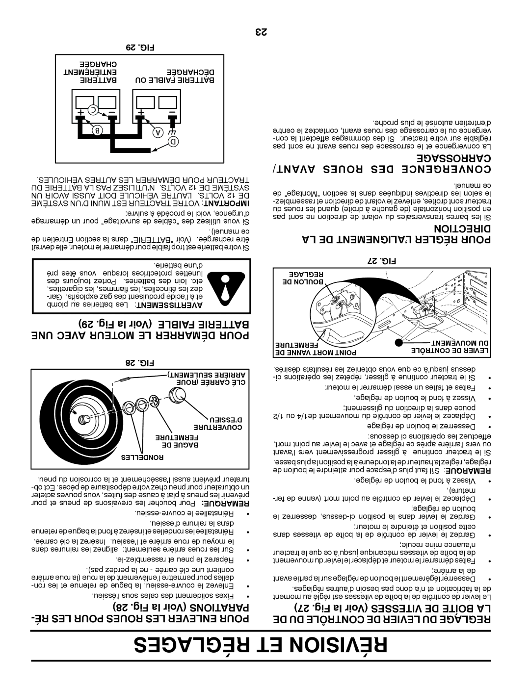 Poulan 411287 manual Carrossage AVANT/ Roues DES Convergence, Tionrecdi, LA DE L’ALIGNEMENT Régler Pour 