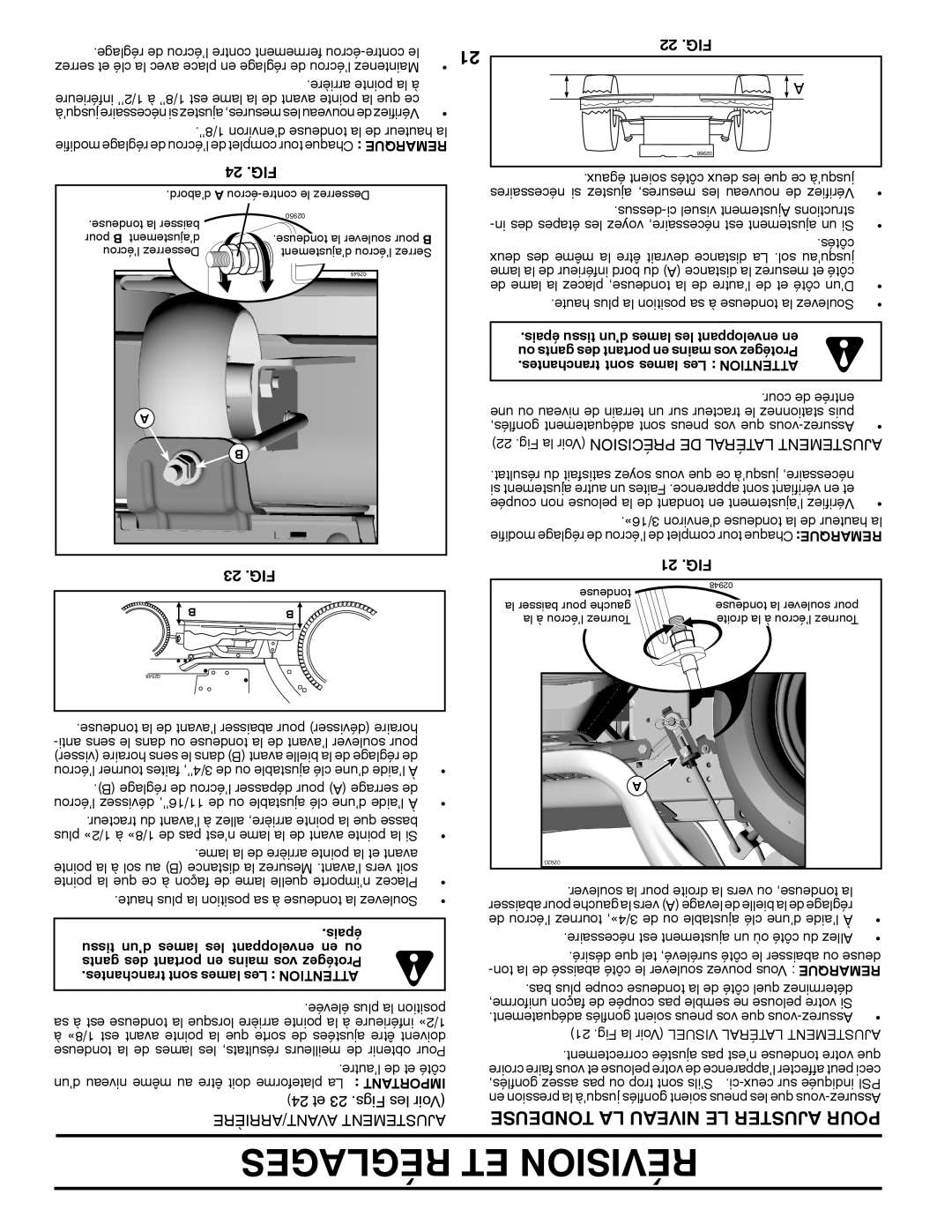 Poulan 411287 manual Tondeuse LA Niveau LE Ajuster Pour, 24 .FIG, 22 .FIG, 23 .FIG, 21 .FIG 