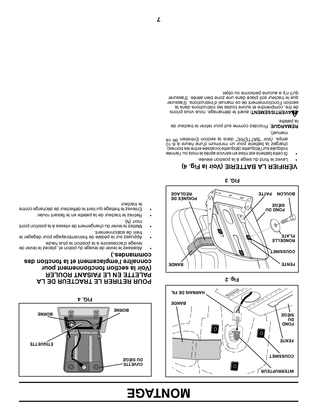 Poulan 411287 manual Fig la Voir Batterie LA Vérifier, Desmancom Des fonction la et mentceplalem connaître 