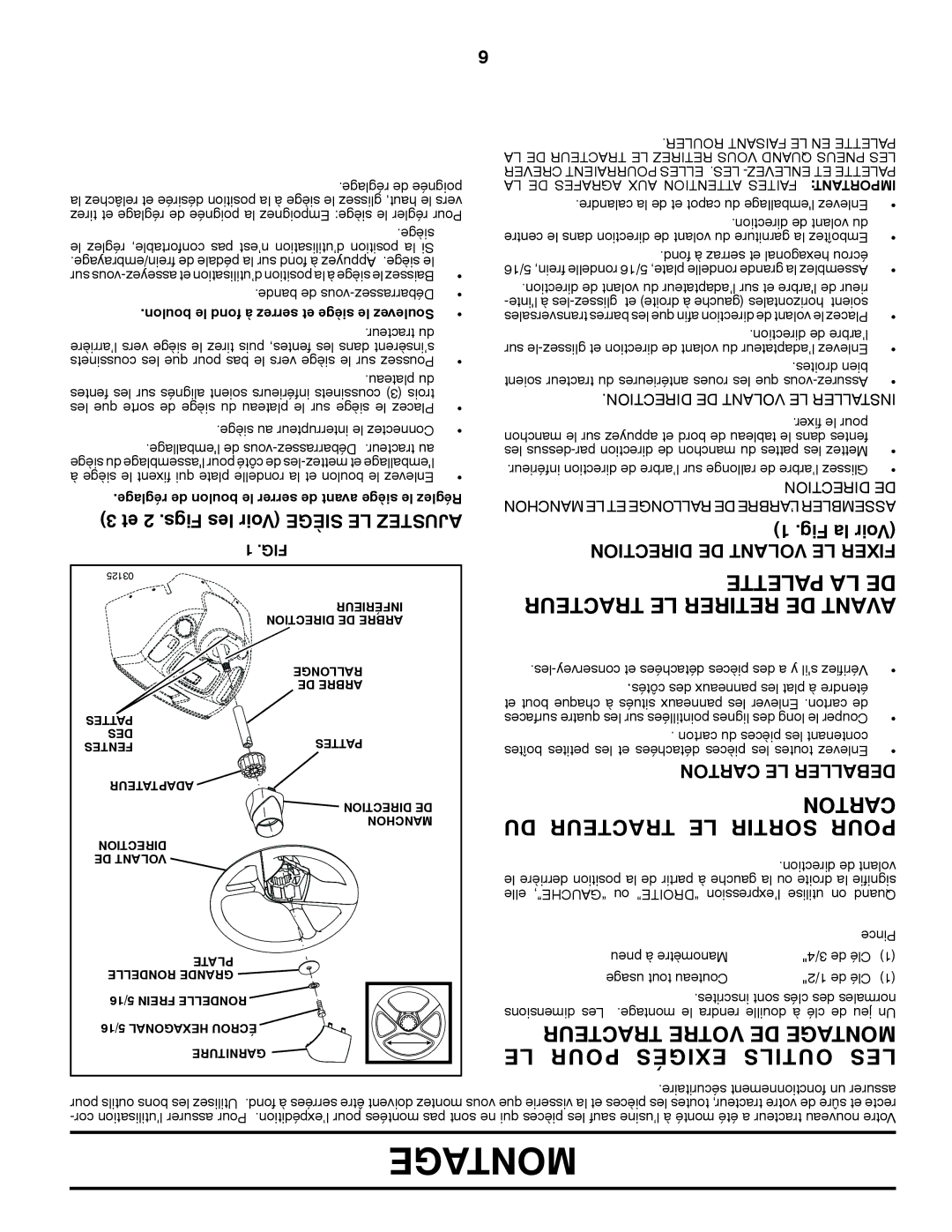 Poulan 411287 DU Tracteur LE Sortir Pour, Pour Exigés Outils LES, Et 2 .Figs les Voir Siège LE Ajustez, Carton LE Deballer 