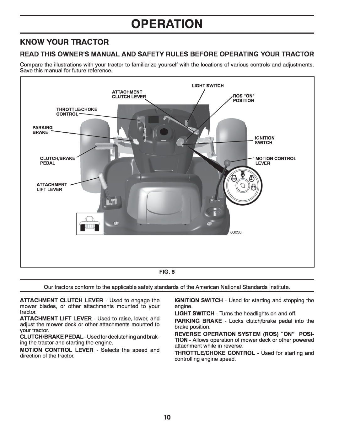 Poulan 411287 manual Know Your Tractor, Operation 