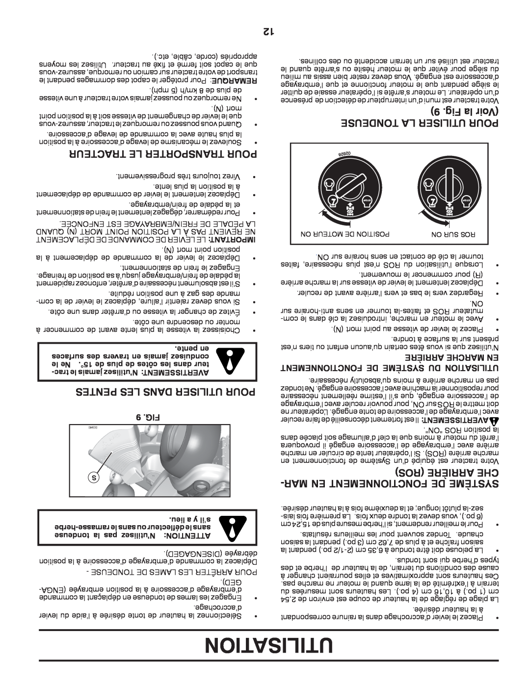 Poulan 411287 manual Fig la Voir TONDEUSE LA UTILISER POUR, Maren Fonctionnement De Système, Tracteur Le Transporter Pour 