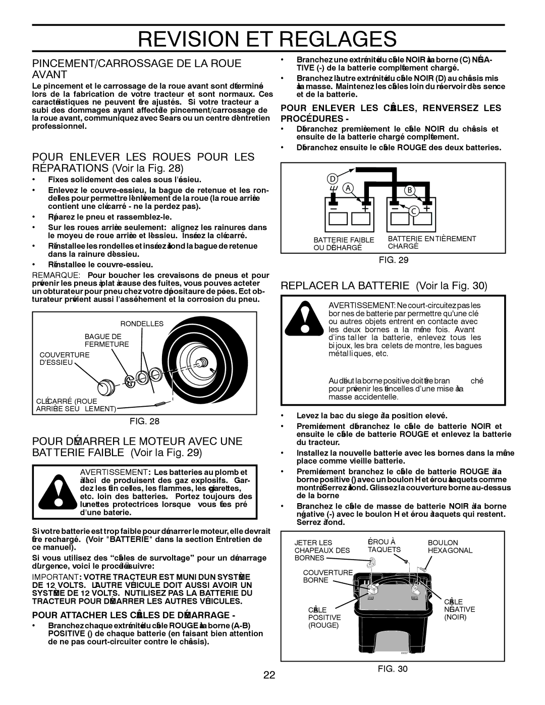 Poulan 412412 manual Fig la Voir Batterie LA Replacer, Fig la Voir Tionsraparé LES Pour Roues LES Enlever Pour 