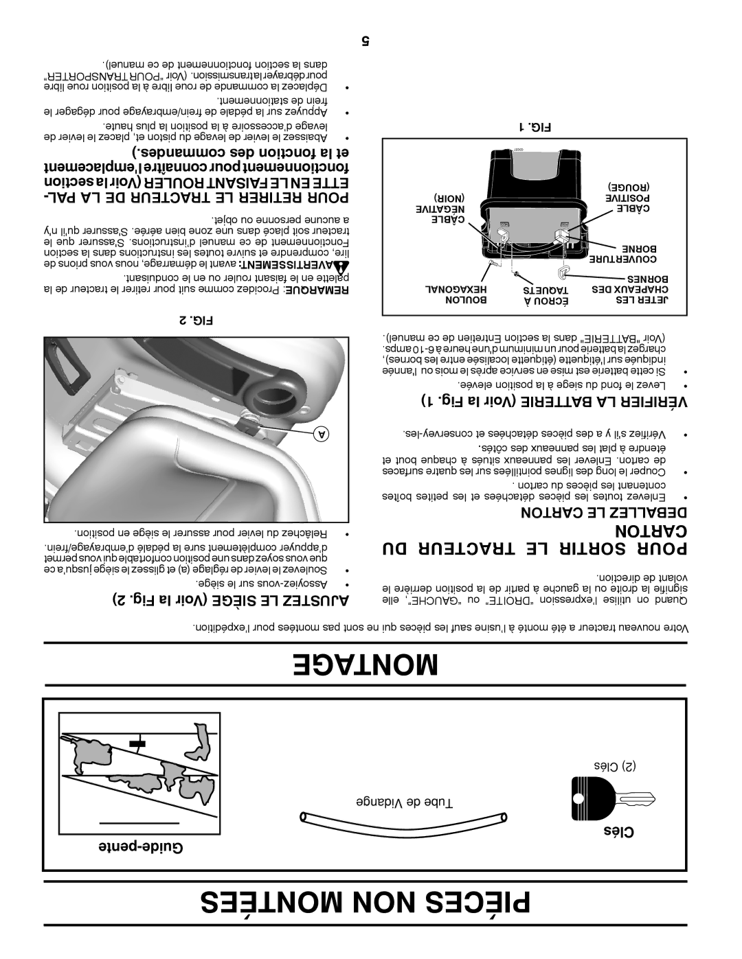 Poulan 412412 Montées NON Piéces, Toncar DU Tracteur LE Sortir Pour, Fig la Voir Batterie LA Vérifier, Clés pente-Guide 