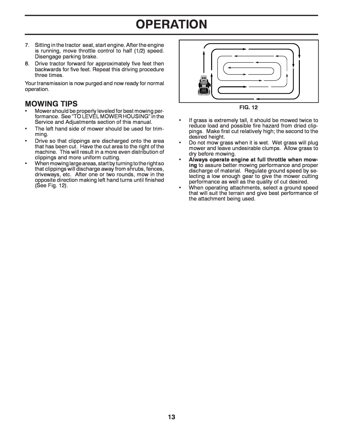 Poulan 412412 manual Mowing Tips, Operation 