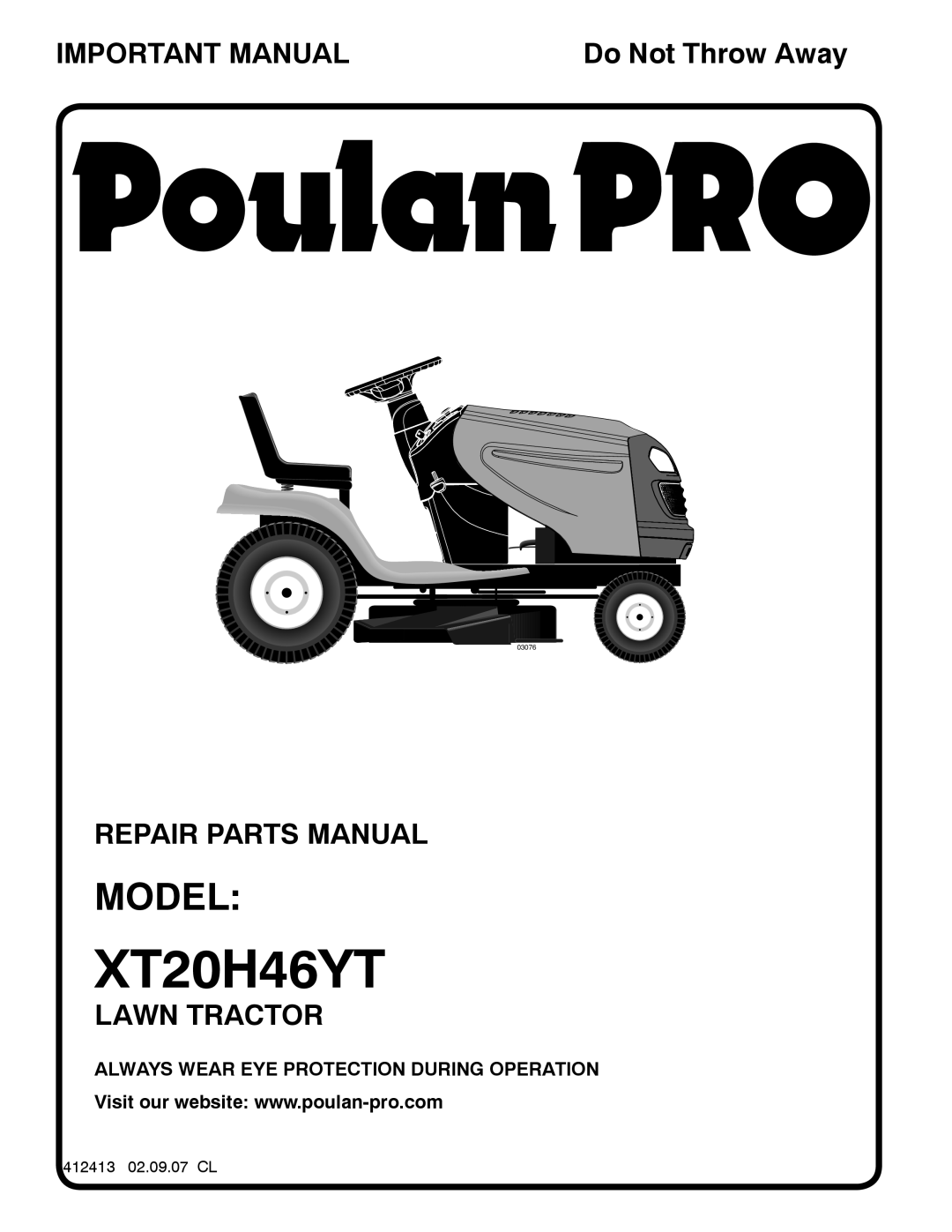 Poulan 960420047, 412413 manual XT20H46YT 