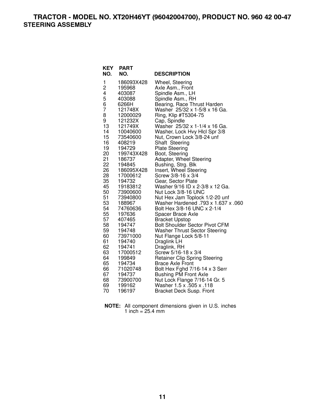 Poulan 412413 manual Tractor Model NO. XT20H46YT 96042004700, Product no 42 