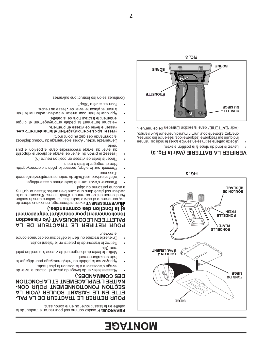 Poulan 412492, 96012007500 manual LA DE Tracteur LE Retirer Pour, Desmancom DES, CON Pour Mentnetionfonc Tionsec 