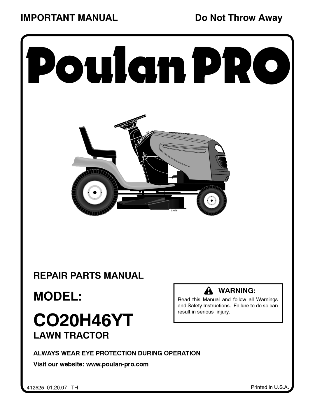 Poulan 412525 manual CO20H46YT 