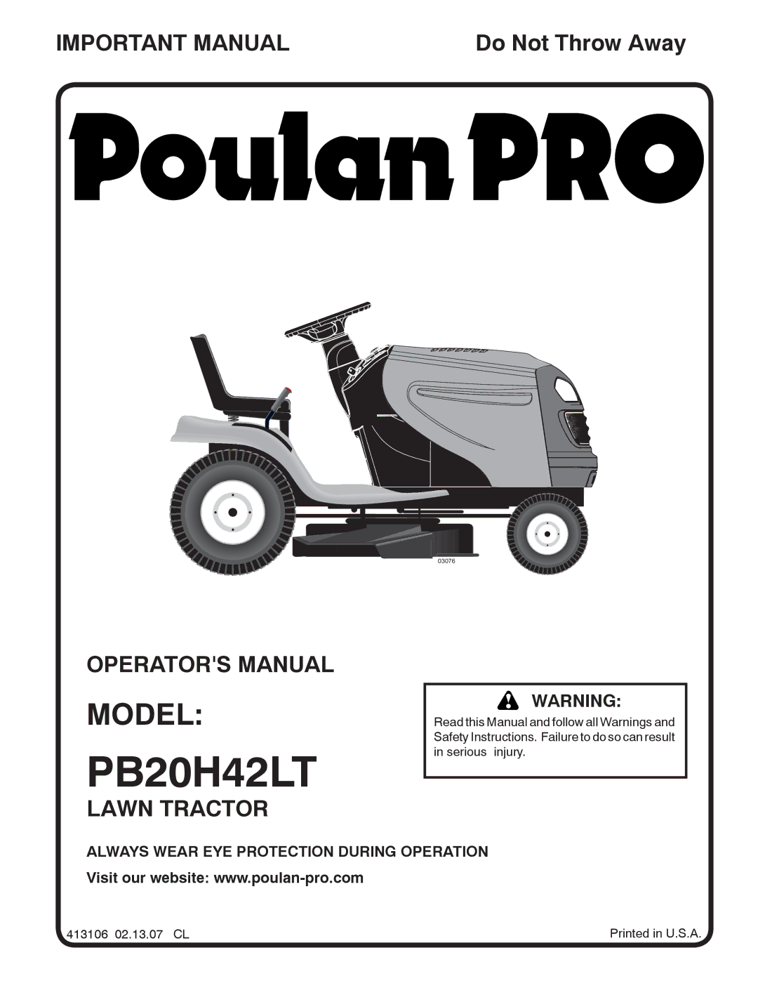 Poulan 96042005000, 413106 manual PB20H42LT 