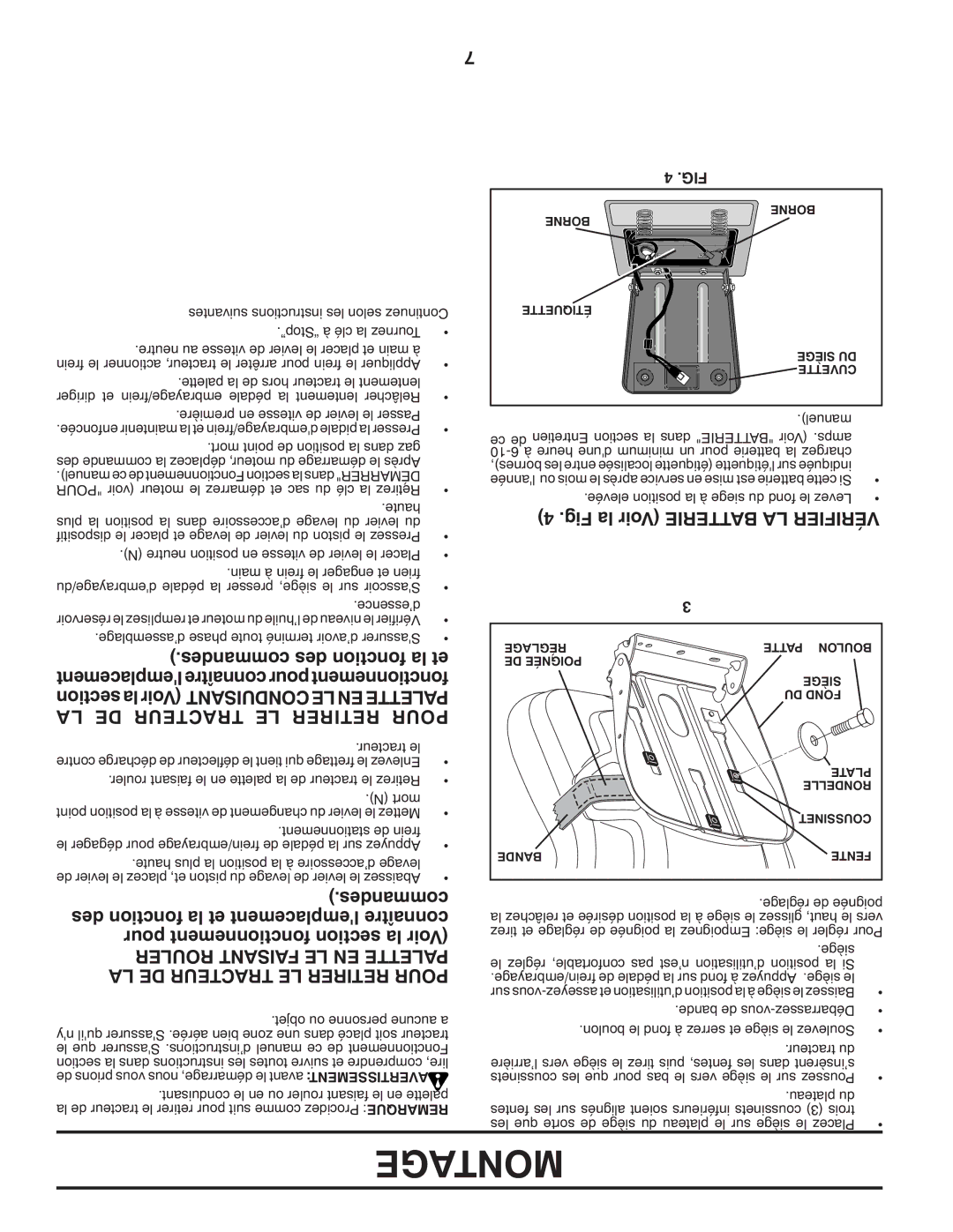 Poulan 413106, 96042005000 manual LA DE Tracteur LE Retirer Pour, ’assemblage phase toute terminé d’avoir Sassurer 