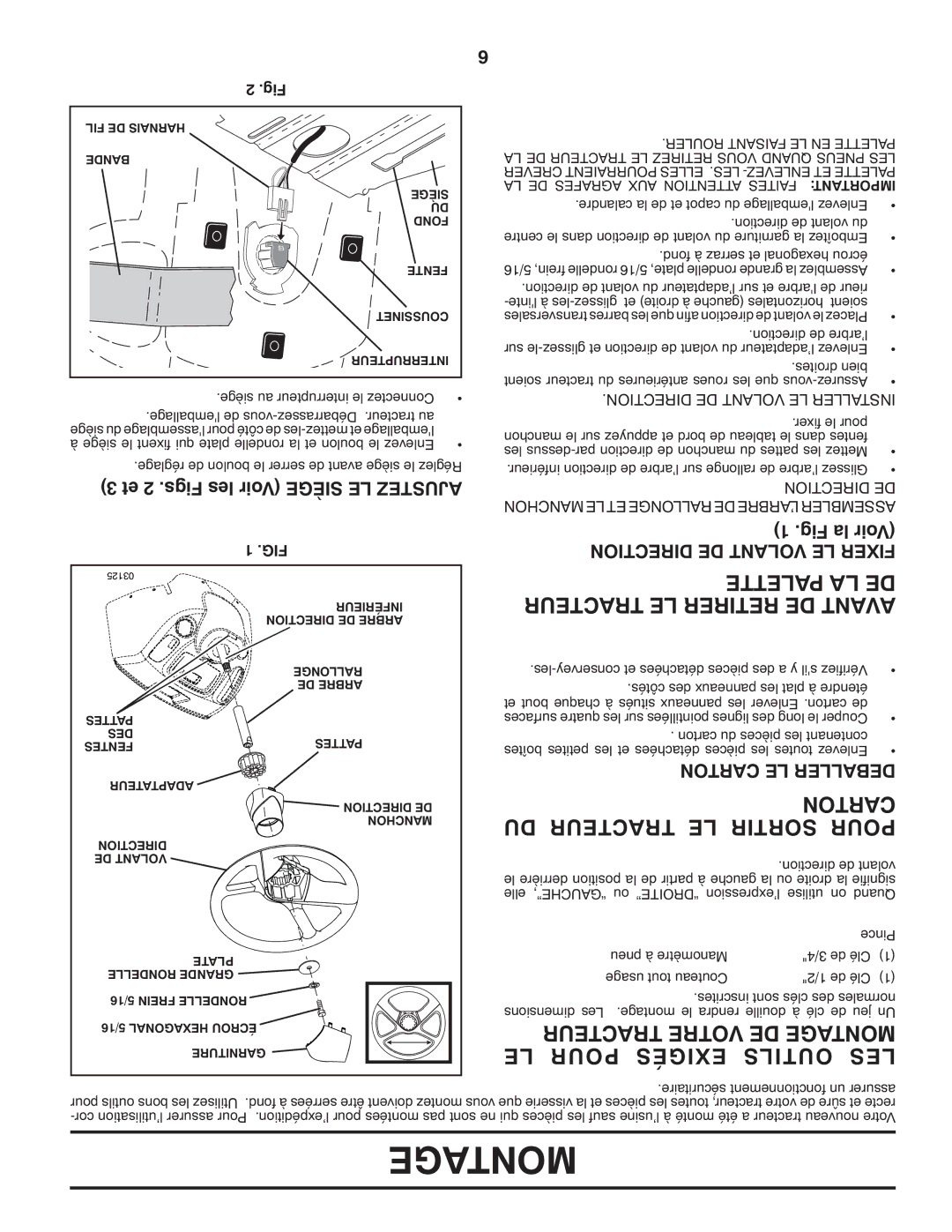 Poulan 96042005000, 413106 manual Rectiondi DE Volant LE Fixer, Carton LE Deballer, Direction DE Volant LE Installer 